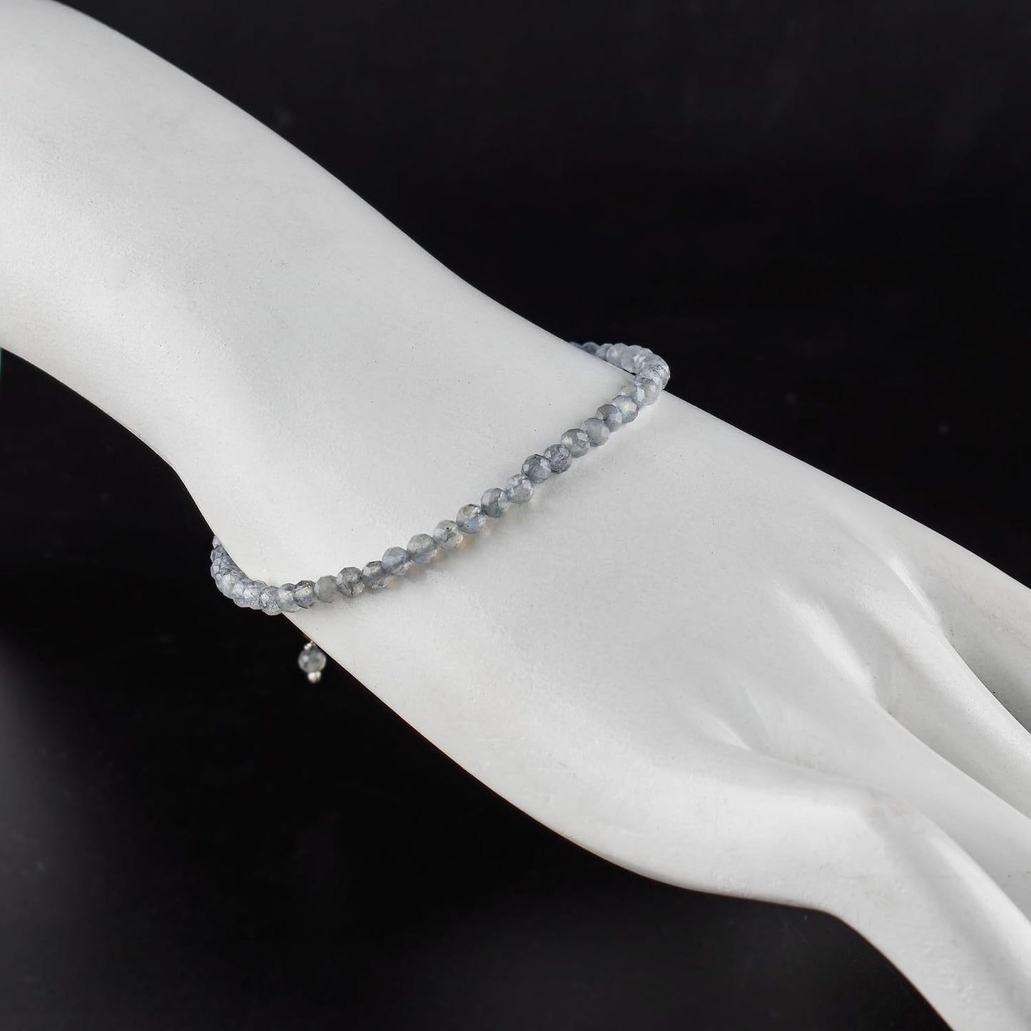 YANARA Natural Labradorite Bracelet Gemstone Micro Beads Dainty Jewelry for Women, Birthstone, Energy Healing Crystals, Silver Plated Chain 8 inch Birthday Gifts For Her