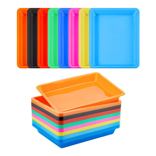 DICOSMETIC 32Pcs 8 Colors Plastic Art Trays Colorful Craft Activity Trays 10.87×8.31×1.28 Inch Activity Serving Tray for Painting Beads Crafts DIY Projects