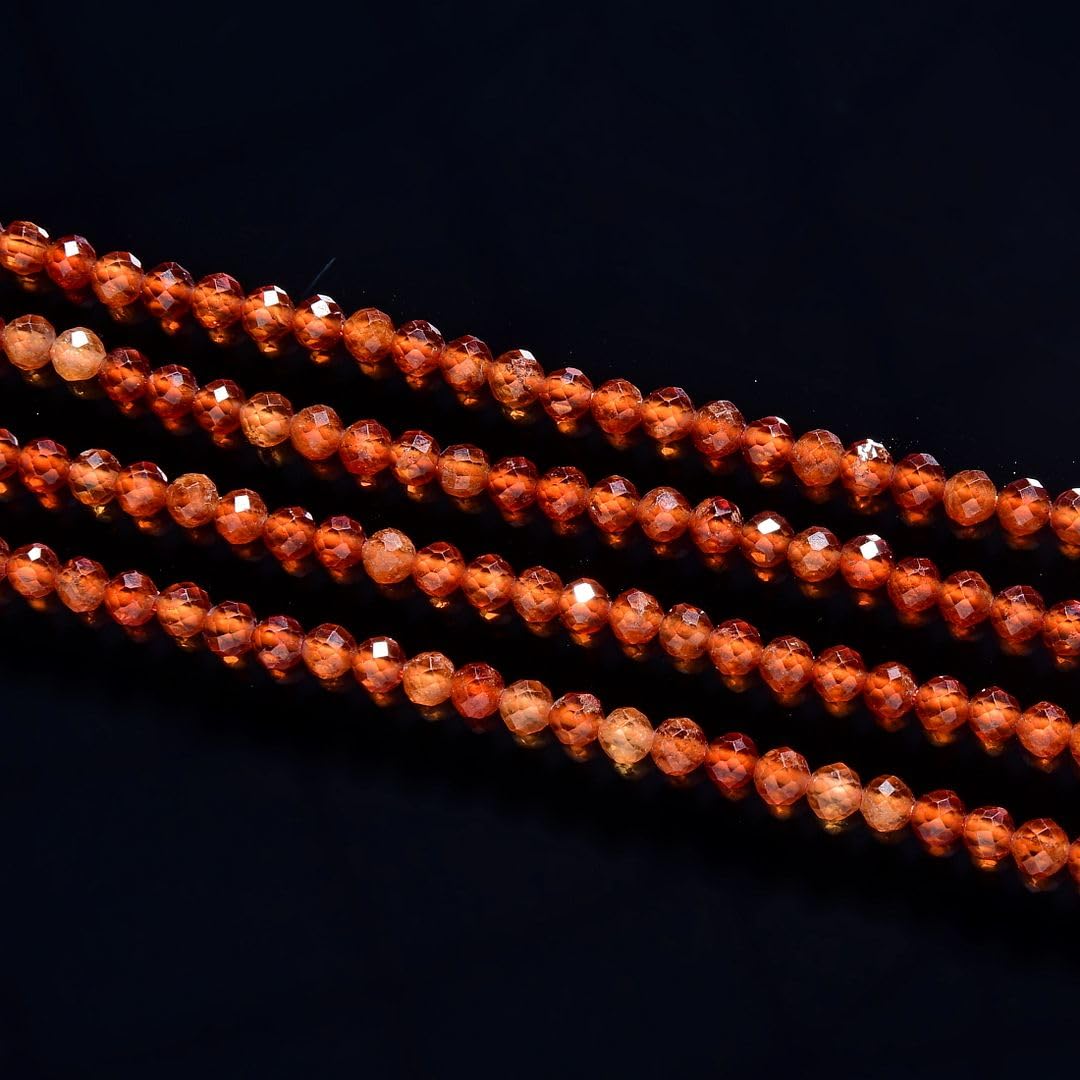 Adabele 30 Inch Natural Orange Spessartite Garnet Healing Gemstone 4mm (0.16 Inch) Tiny Small Faceted Round Loose Beads Stone Spacer (180-200pcs) GK4-23