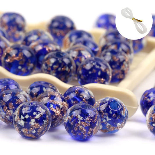 100PCS 8mm Glow in The Dark Beads Royal Blue Glow in The Dark Bead Glass Crystal Round Beads 1.5~2mm Hole with Rope for DIY Jewelry Craft Making