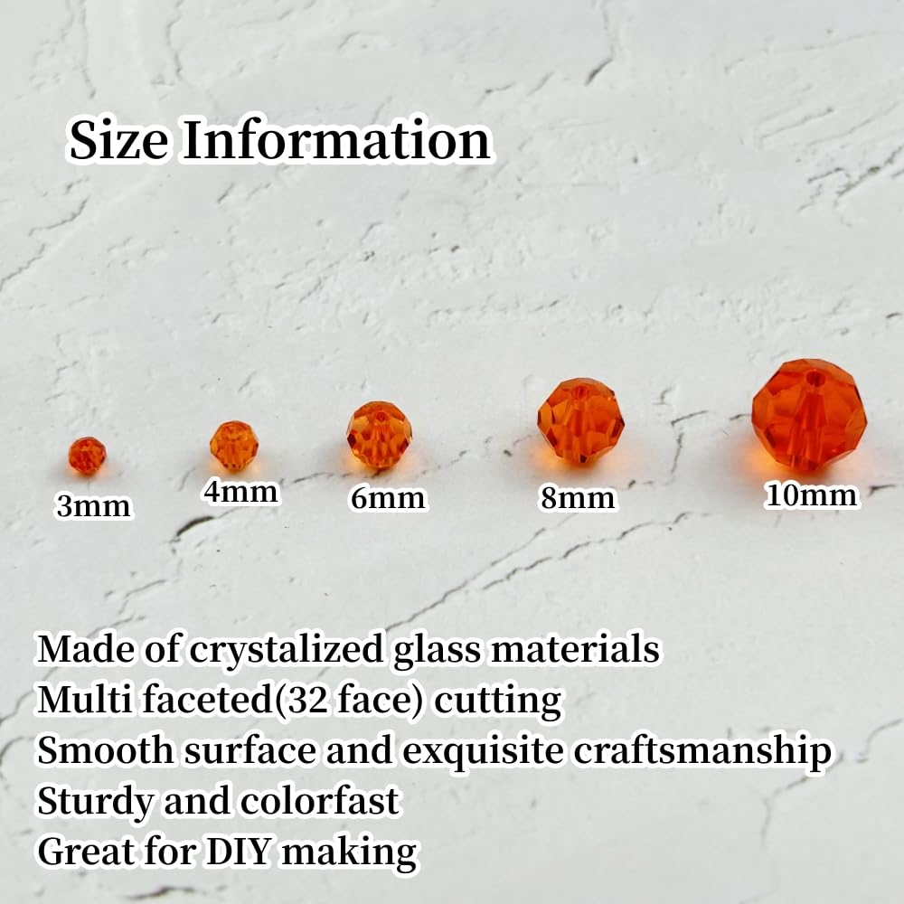 YUEXIGO 400pcs 3mm Round Crystal Glass Beads for Jewelry Making, Faceted Crystal Glass Spacer Beads for Bracelet Earring Necklace DIY Craft(Dark Orange)