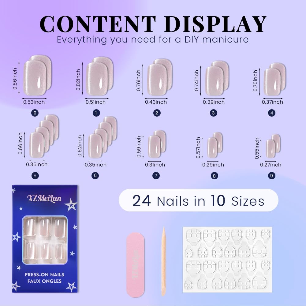 XZMeiLun Cat Eye Crystal Press On Nails Square Medium, Magnetic Acrylic Fake Nails Stylish Design, Salon-Quality Shiny Finish, Reusable Stick On Nails Kit for Women, Daily Wear (No Glue Included)