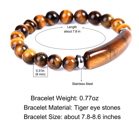 Kim Carrey Italian Tiger's Eye Mens Bracelet Stainless Steel Waterproof, Men's Bracelets Birthday Annivesary Gift for Him (Big Tiger's Eye Beads)