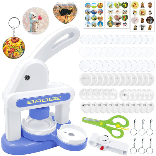 Button Maker Machine 2025 New,70Pack Pin Maker Installation-Free 55mm+35mm DIY Magnet Maker Press Machine Kit,Badge Punch Press Machine,with 36pcs Button(6 Magnet)&6 Keychain&Circle Cutter&Scissors