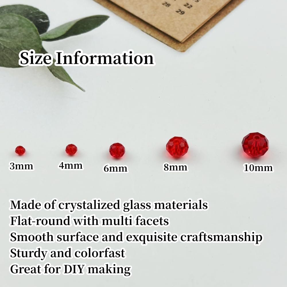 YUEXIGO 150pcs 8mm Crystal Glass Beads for Jewelry Making, Faceted Rondelle Glass Spacer Beads for Wind Chimes Bracelet Earring Necklace DIY Craft(Red)