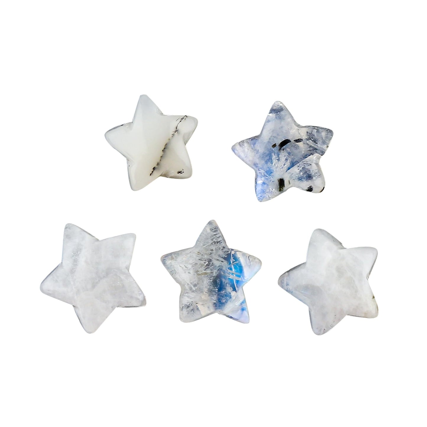 CRYSTALINES 5pcs, Wholesale Natural Rainbow Moonstone Gemstones, Bulk Star Shape Stones, Assorted Loose Supply, DIY Craft-Jewelry Making, Chakra Healing Crystals, Gem Collection, 8-10mm