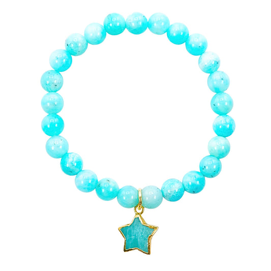 Amazonite Bracelet Birthday Favors for Kids, Toddler Bracelet with Certified 925 Sterling Silver 18K Gold Vermeil Amazonite Crystal Star Charm