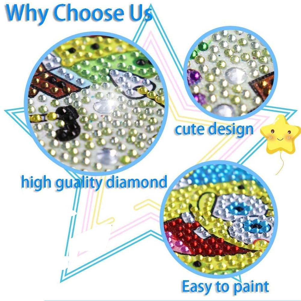 PERFECTSIGHT Cute 5D Diamond Art Kits with Wooden Frame, Kawaii DIY Painting Art for Adults Teen, Diamond Arts and Crafts Sets, Big Gem Full Drill Diamond Dots for Home Wall Decor (Magic Kuro)