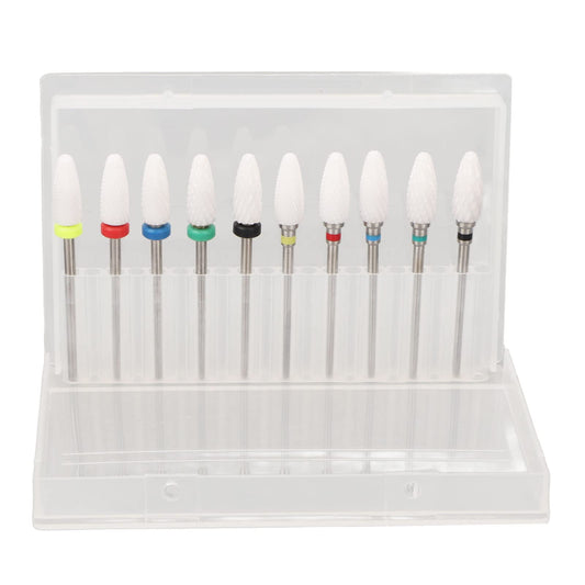 10 pcs Ceramic Nail Drill Bits Set, Electric Nail Files, Cuticle Polishing Bits for Acrylic Gel Nails, for Manicure and Pedicure for Nail Grinding