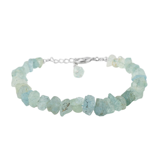 CRYSTALINES Natural Raw Aquamarine Gemstones Bracelets, Healing Crystals, Rough Stones, Handmade Women Jewelry, March Birthstones, Silver Chain-8inch, Christmas Women Gift