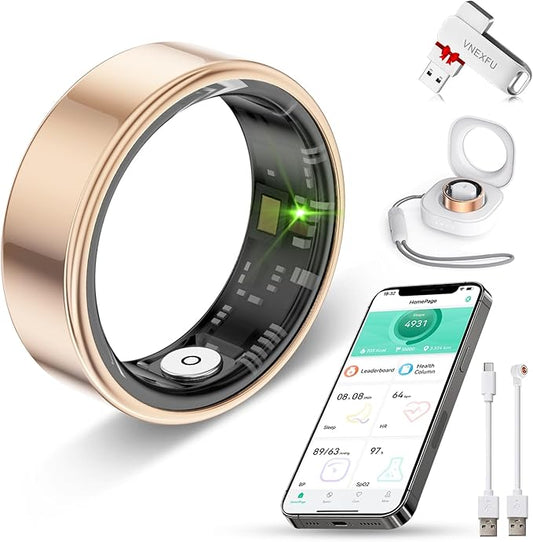 Smart Ring Health Tracker for Women Men-IP68 Waterproof Fitness Ring with Sleep Tracker/Heart Rate/Blood Pressure/Blood Oxygen/Step Counting/Calories for iOS and Android,No Subscription Fee