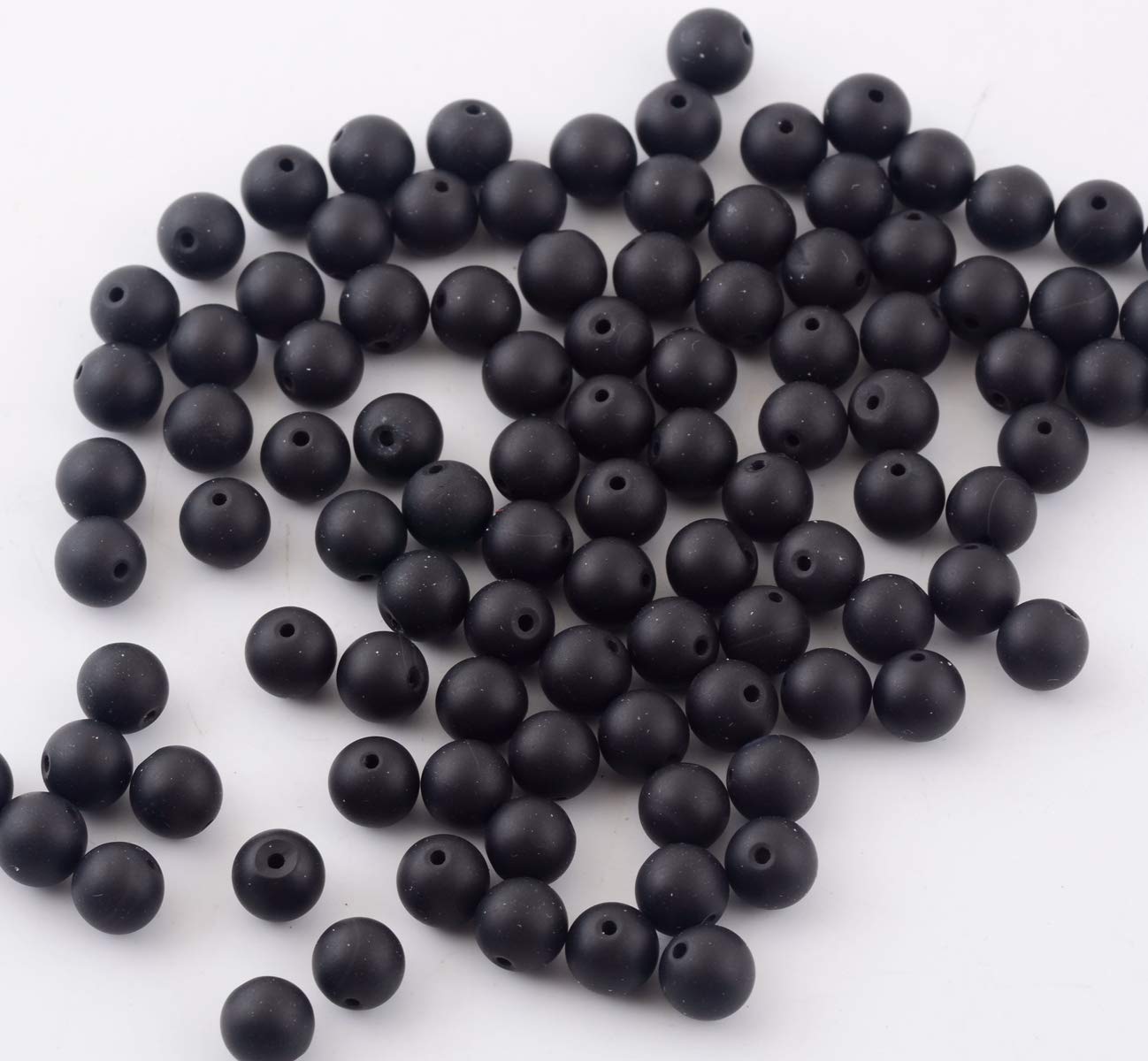 Natural Stone Beads 100pcs 10mm Matte Black Onyx Agate Dull Polish Round Real Stone Beading Loose Gemstone DIY Smooth Beads for Bracelet Necklace Earrings Jewelry Making (Matte Black Onyx, 10mm)