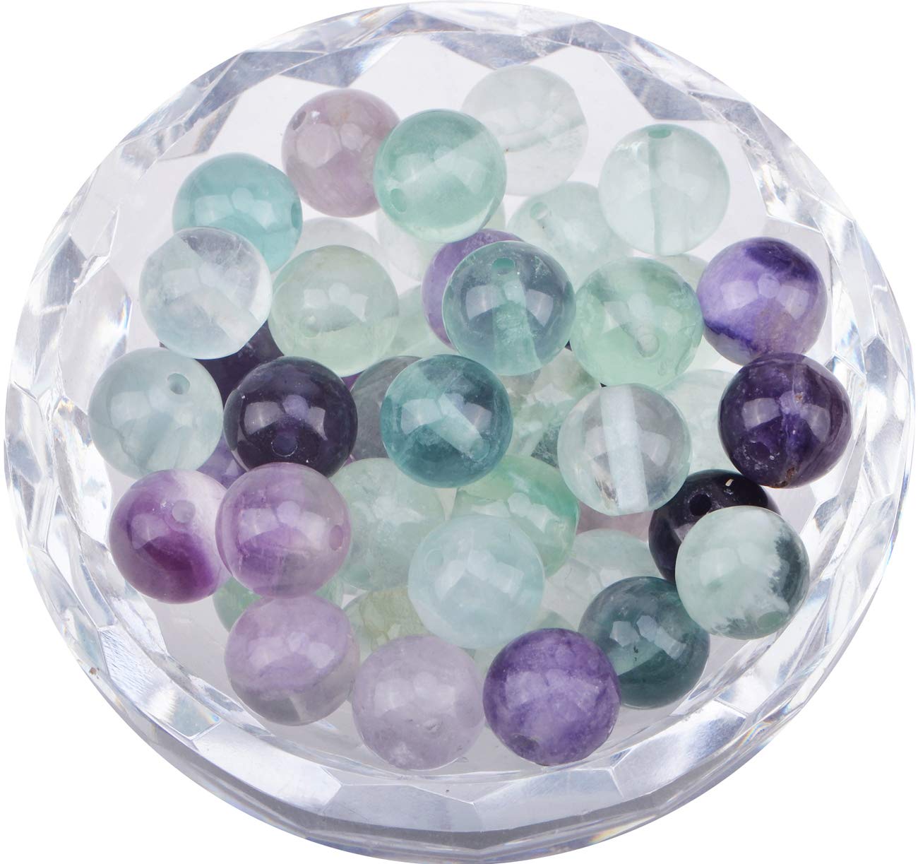 80Pcs Natural Crystal Beads Stone Gemstone Round Loose Energy Healing Beads with Free Crystal Stretch Cord for Jewelry Making (Flourite, 10mm)
