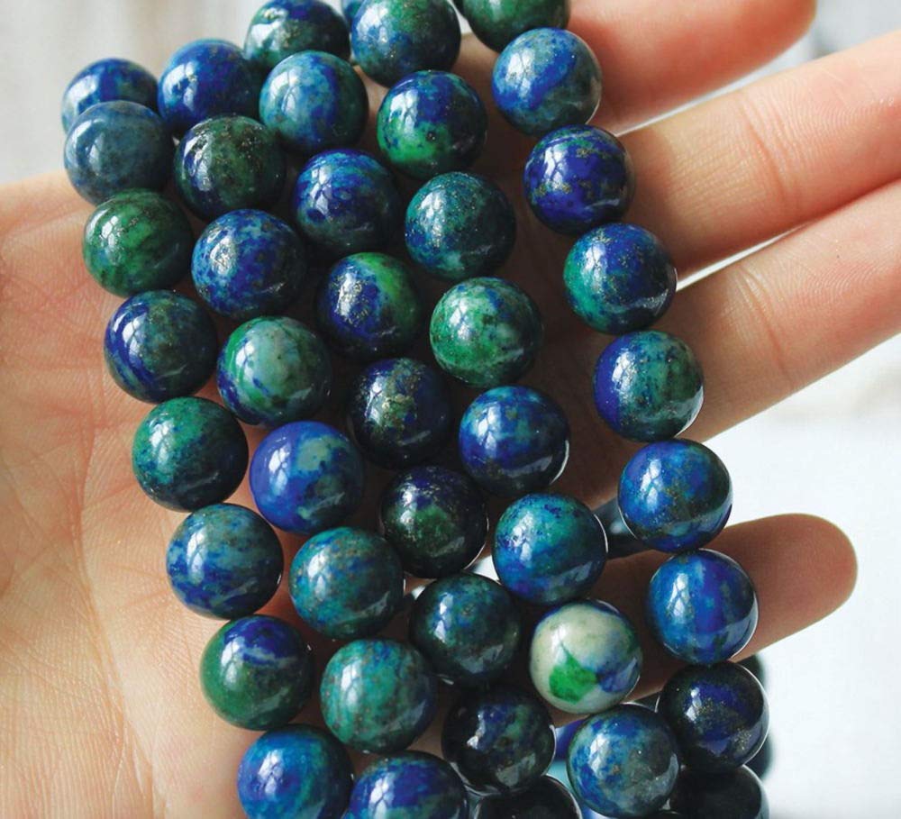 Adabele Real Natural Lapis Chrysocolla Bracelet 8.5 inch Stretch Gemstone Beaded Bracelet Chakra Healing Crystal Stone Jewelry Women Mom Gift (Unisex) GB8-D21