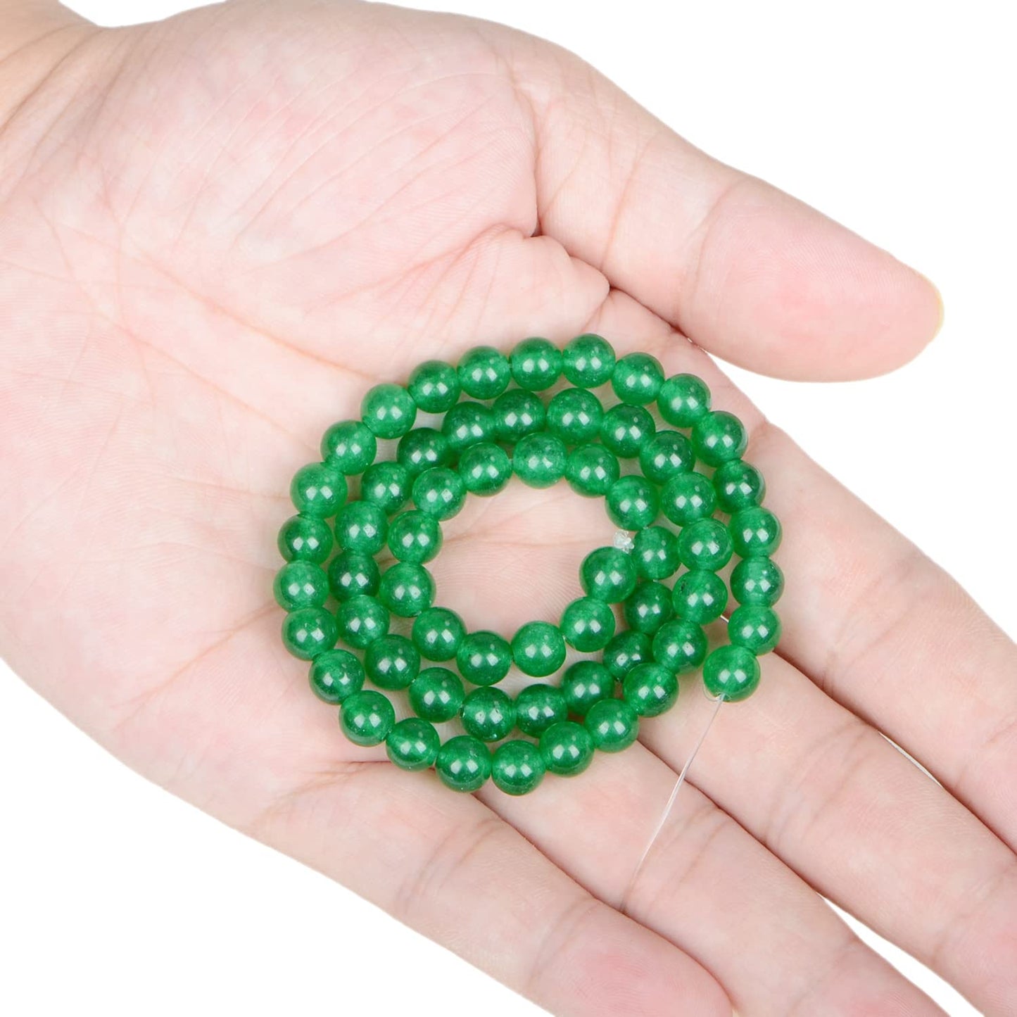 AD Beads Natural Gemstone Round Loose Beads 15" for Bracelet Necklace Earrings Jwelery Making Crafts DIY (6mm, Green Jade)