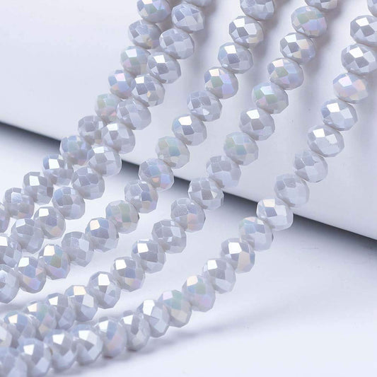 10 Strands Faceted Rondelle Briolette Glass Beads 4mm AB Color Tiny Crystal Beads Light Gray 1050pcs for Bracelets Necklace Jewelry Making