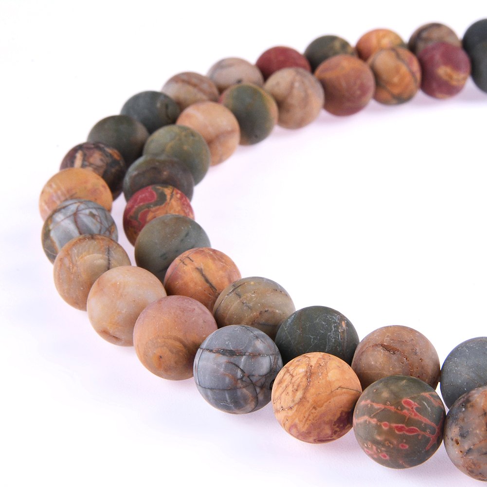 PLTbeads Natural Gemstone Loose Beads Matte Approxi 15.5 inch DIY Bracelet Necklace for Jewelry Making (8mm, Matte Picasso Jasper)