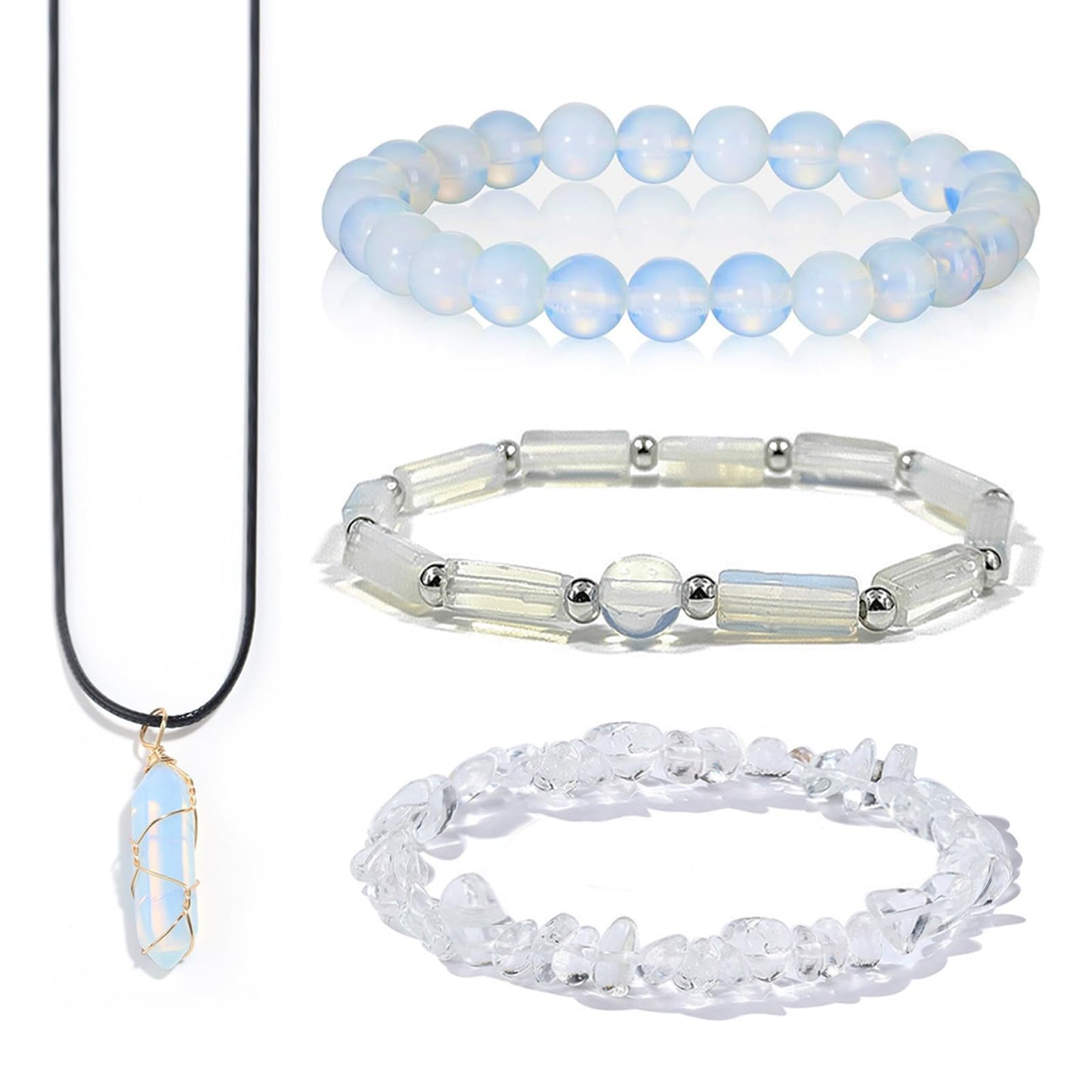 GRKZBKW 3Pcs Moonstone Bracelets and Moonstone Necklace for women – Healing Crystal Jewelry for Women, for Anxiety Relief, Stress, Emotional Balance