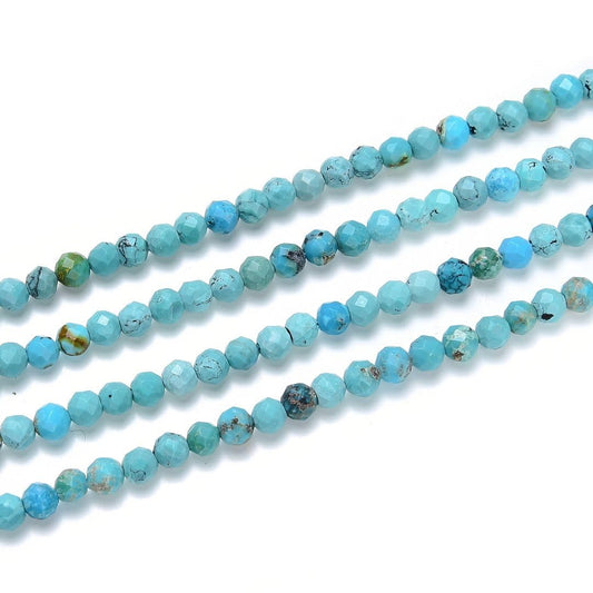 Adabele 30 Inch Natural Green Turquoise Healing Gemstone 3mm (0.12 Inch) Tiny Small Faceted Round Loose Beads Stone Spacer (210-230pcs Total) for Craft Jewelry Making GK3-15
