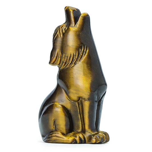 Artistone Yellow Tiger Eye Wolf Statue 2" Howling Wolves Figurine Ornament for Home Decor Healing Crystal Animal Sculpture with Gift Box