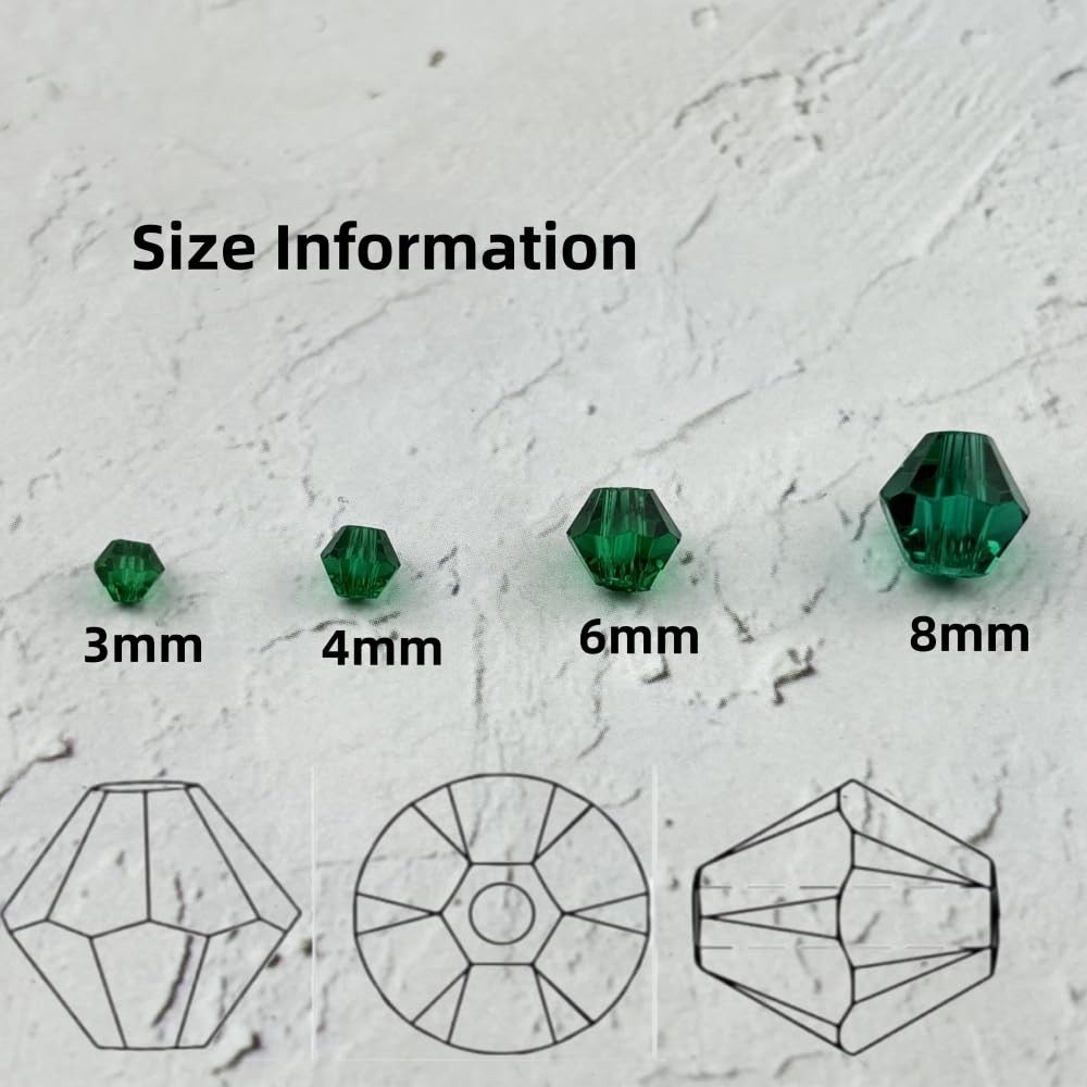 YUEXIGO 200pcs 6mm Bicone Glass Crystal Beads for Jewelry Making, Faceted Bicone Glass Spacer Beads for Bracelet Earring Necklace DIY Craft(Peacock Green)