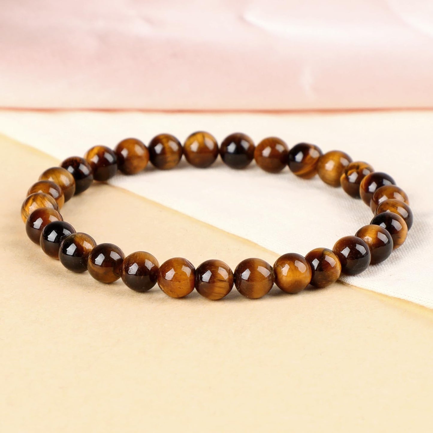 LPBeads Handmade Natural Gemstone Stretch Elastic 6mm Yellow Tiger's Eye Bracelet Healing Crystal Round Stone Beads Jewelry Gifts for Women Men