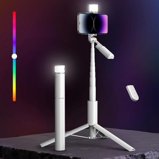 BOMIDI 50'' 6 1 Phone Tripod with Remote, Tripod for iPhone, in Selfie Stick with Light & Holder, Extendable Cell Phone