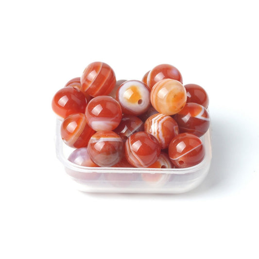 100Pcs Natural Stone 8mm Red Striped Agate Round Loose Gemstone Energy Healing Beads Hole Size 1mm DIY Smooth Beads for Bracelet Necklace Earrings Jewelry Making