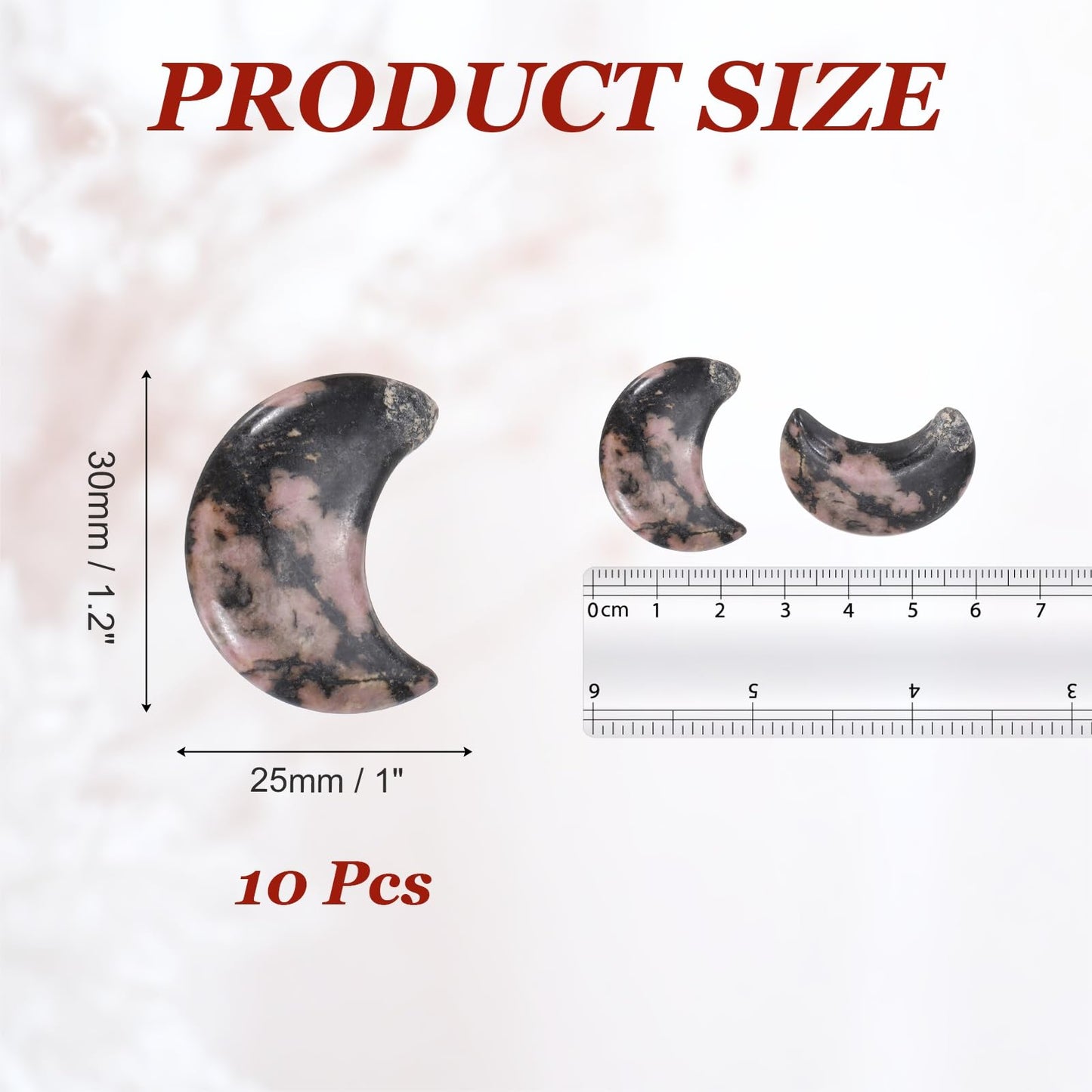 MECCANIXITY 10 Pcs Moon Crystal Worry Stone, 1.2 Inch Length Natural Rhodonite Moon Gemstone Bulk, Carved Pocket Stones for Meditation Balancing Pendant Decor