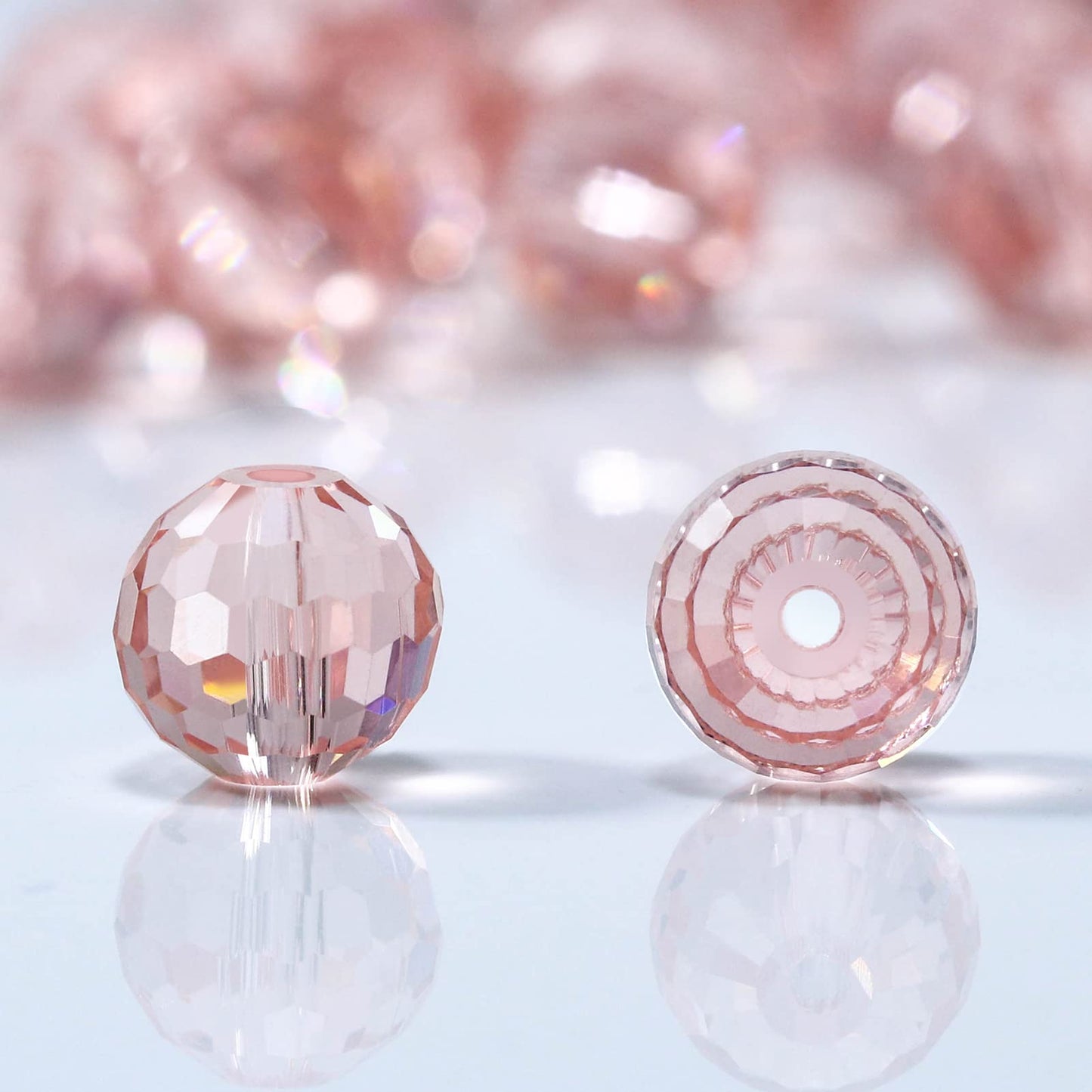 Dowarm 10MM Round Crystal Beads for Jewelry Making, Light Rose Faceted Crystal Glass Beads, 50PCS