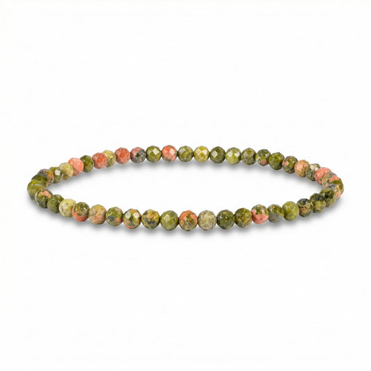 Angelstones Natural Unakite Gemstone Small Beaded Stretch Bracelet, 4mm Faceted Round Beads, Crystal Healing Bracelet for Women
