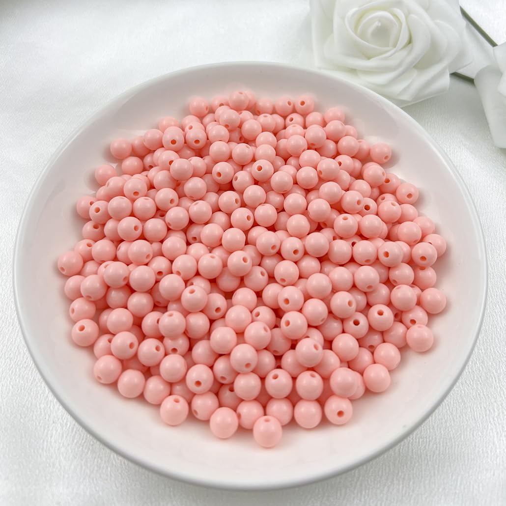 Mulutoo 400Pieces 8MM Acrylic Round Beads Round Acrylic Balls Chunky Beads Smooth Spacer Plastic Pastel Beads Craft Beads for Necklace and Bracelet Making Crafting Supplies(179-pale Pink)