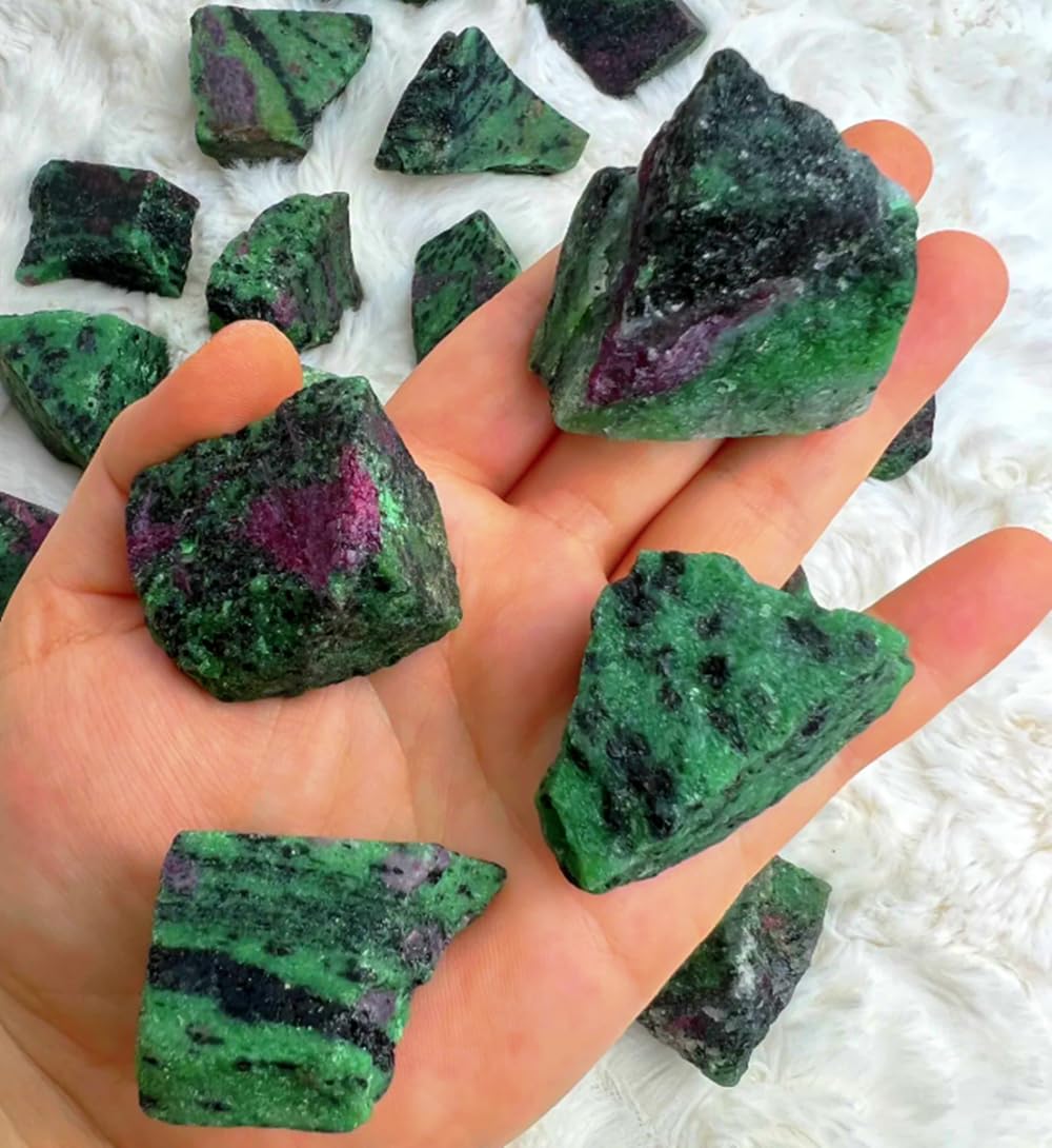 Zenkeeper 1Lb Ruby Zoisite Raw Stones for Tumbling, Polishing, Rough Ruby Zoisite Crystals Bulk Rough Gemstone for Jewelry Making, Healing, Meditation, Reiki