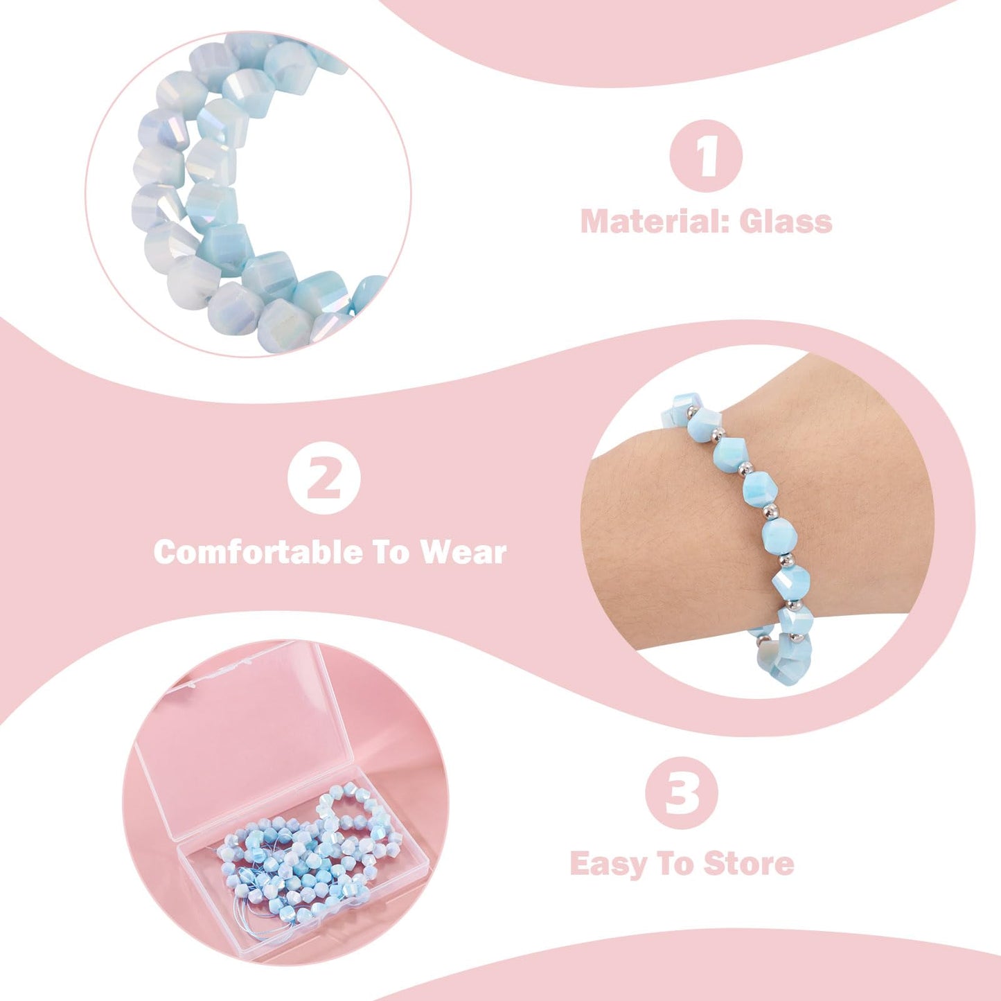 Elecrelive 100Pcs Blue Faceted Glass Beads Twist Crystal Beads Two Tone Imitation Jade Gems for Bracelet Necklace Jewelry Making