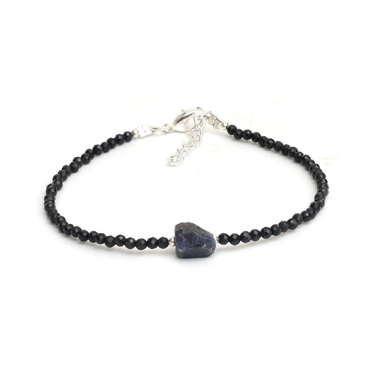 Gempires Blue Sapphire Beaded Bracelet With Raw Sapphire Crystal Jewelry September Birthstone Handmade Gifts Hypoallergenic 8 Inch Silver Plated Lightweight Gemstone Bracelets