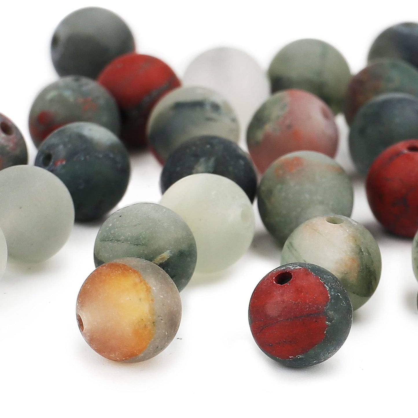 Natural Matte African Bloodstone Beads, 10MM Round Frosted Unpolished Loose Gemstone Beads for Bracelet Necklace Jewelry Making, Energy Stone Healing Power with Stretch Beading Cord
