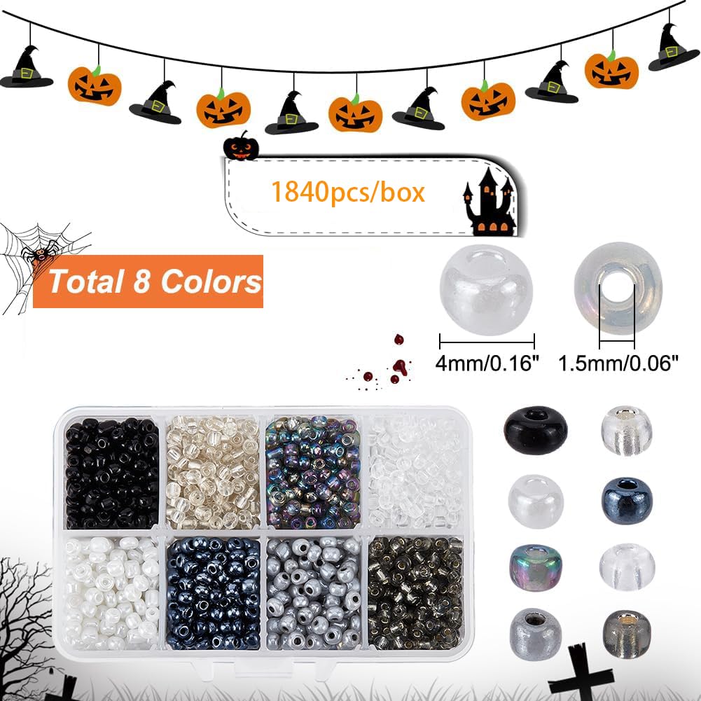 PH PandaHall 1840 Pcs 6/0 4mm 8 Colors Glass Seed Beads Lined Pony Bead Waist Beads Tiny Spacer Czech Beads for Earring Bracelet Necklace Key Chain Jewelry Making
