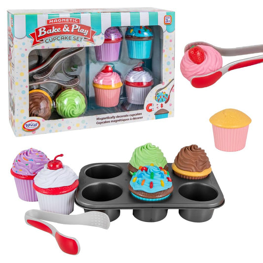 Popular Playthings Magnetic Bake & Play Cupcakes Toy Set, Pretend Cupcake Kitchen Kit for Kids, Gifts for Toddler Girls - 20 Pieces