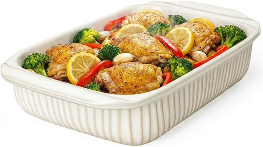Artena Baking Dish - 5.1 Quart Casserole Dish with Handles | Deep White Ceramic Bakeware