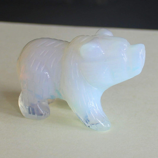 2'' Hand Carved Mixed gemstome Crystal Bear Figurine Animal Carving (White opalite)