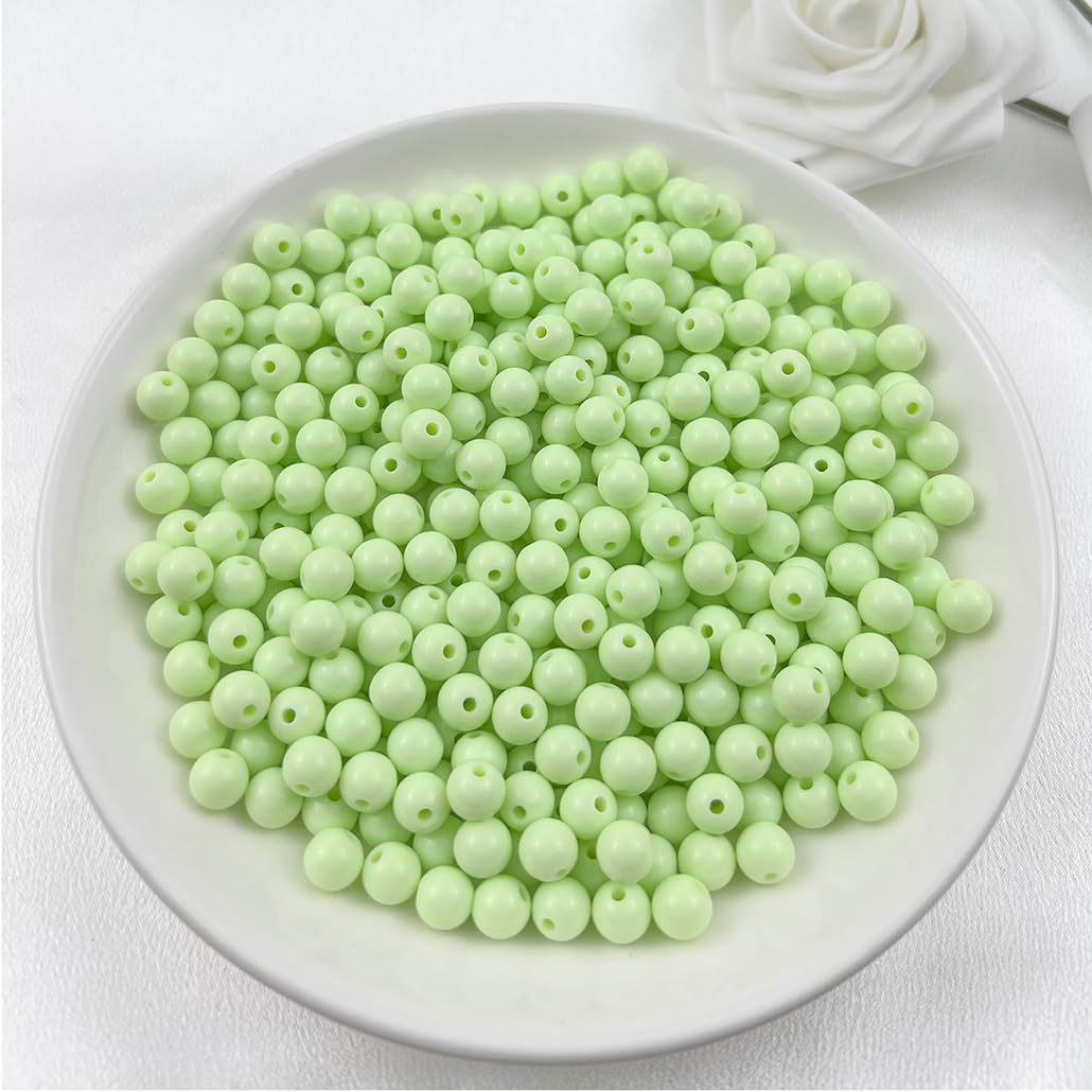 Mulutoo 400Pieces 8MM Acrylic Round Beads Round Acrylic Balls Chunky Beads Smooth Spacer Plastic Pastel Beads Craft Beads for Necklace and Bracelet Making Crafting Supplies(195-light Green)