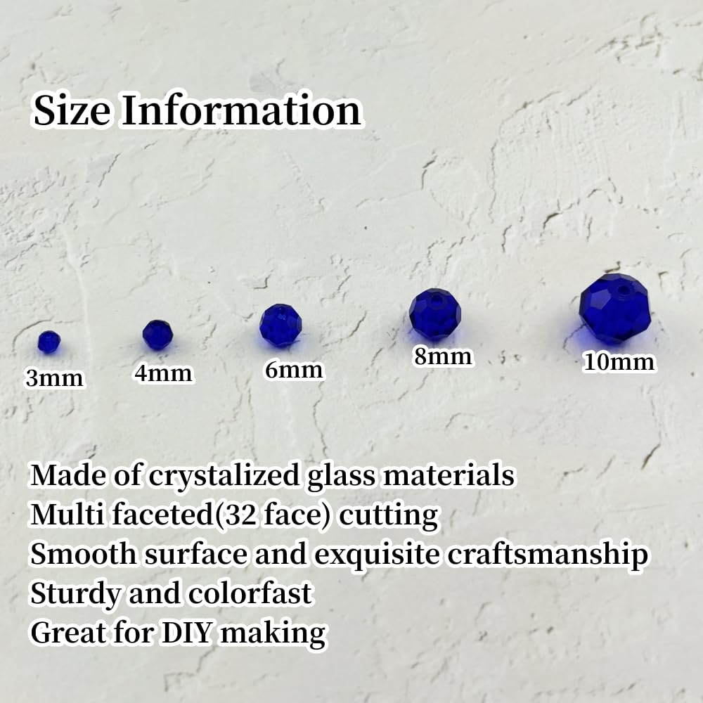 YUEXIGO 200pcs 6mm Round Crystal Glass Beads for Jewelry Making, Faceted Crystal Glass Spacer Beads for Bracelet Earring Necklace DIY Craft(Dark Blue)