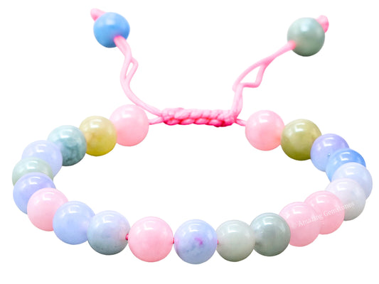 Amazing Gemstone Natural Morganite Bracelet for Women Men's Gifts - Protection Healing Crystal Bracelet - 8mm Gemstone Beaded Adjustable Bracelet Pulseras Para Hombres Mujer Stocking Stuffers