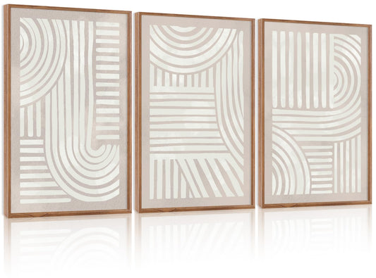 Aryroi Large Abstract Neutral Geometric Framed Canvas Wall Art,Boho Minimalist Shapes Wall Decor,Modern Lines Artwork,Mid Century Arch Art Print for Living Room,Bedroom,Office- 16"x24"x3