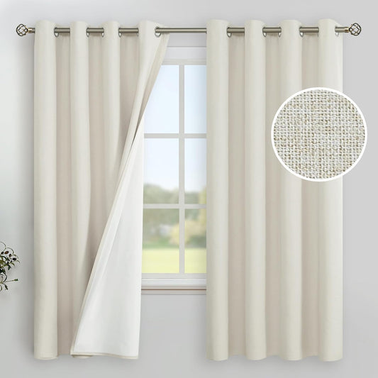 YoungsTex Linen Blackout Curtains - 63 Inch Thermal Insulated Drapes | Full Room Darkening, 2 Panels, Black