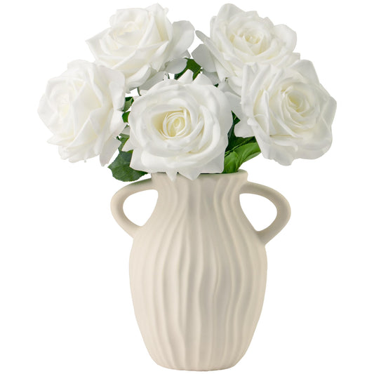 PIDOFOX Artificial Flowers, 5Pcs Real Touch White Roses, Realistic 4.3''Big Flower Head Faux Silk Roses Bouquets with Long Stem for Wedding DIY & Home Table Centerpieces Decoration
