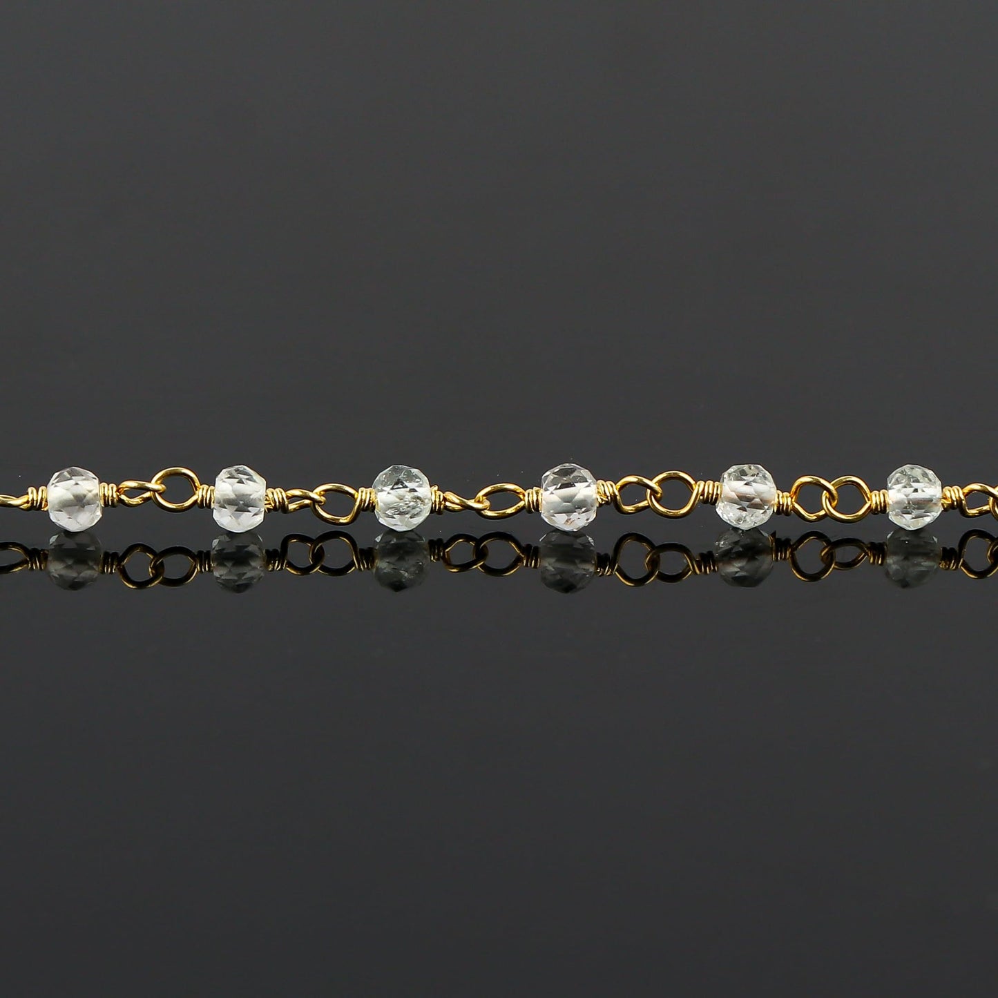 CRYSTALINES Natural White Topaz Gemstone Rosary Bracelet, 14K Gold Plated, Handmade Women Jewelry, Healing Crystals & Beads, Adjustable Chain 8inch, Gift for Her