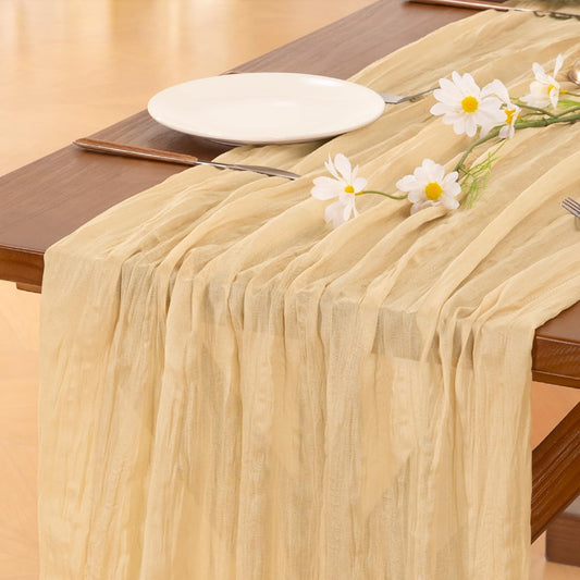 Socomi Gold Champagne Cheesecloth Table Runner - 120 Inch Rustic Gauze for Weddings & Events