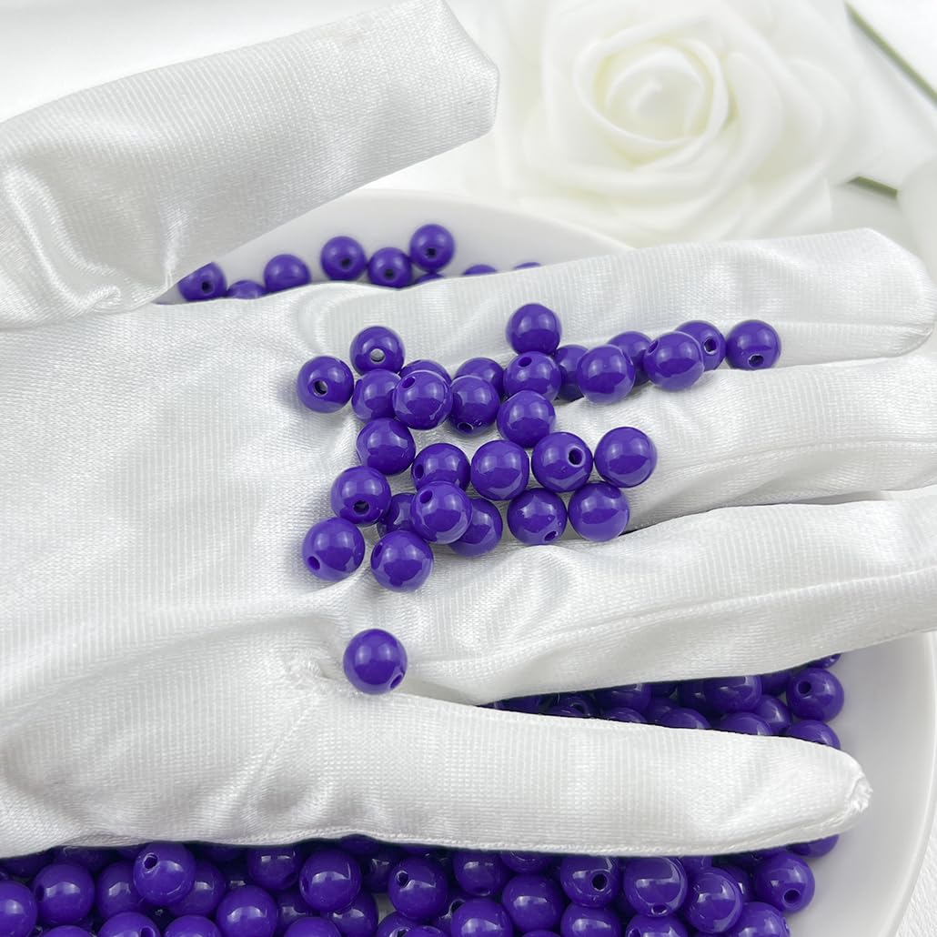 Mulutoo 200Pieces 10MM Acrylic Round Beads Round Acrylic Balls Chunky Beads Smooth Spacer Plastic Pastel Beads Craft Beads for Necklace and Bracelet Making Crafting Supplies(187-deep Purple)