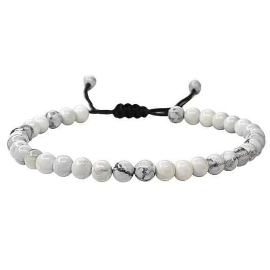 Amazing Gemstone Howlite Anklet Ankle Bracelets for Women - Waterproof Beaded Healing Crystal Anklets, Plus Size Chakra Gemstone Bead Anklet (Stretchy Adjustable - Plain)